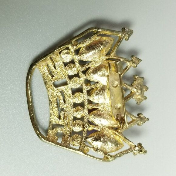 Vintage Jesus Rainbow Rhinestone Crown Brooch, Gold Tone Setting, Estate - Picture 3 of 6